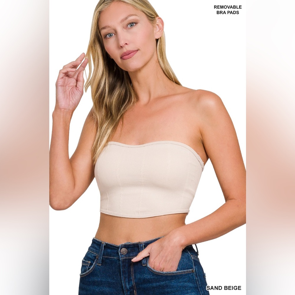 Zenana Outfitters Sand Beige Strapless Ribbed Bandeau Cami